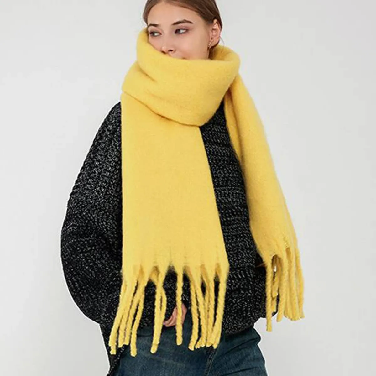 Thick Mohair Scarf - Yellow