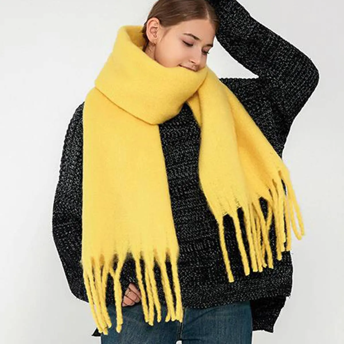 Thick Mohair Scarf - Yellow