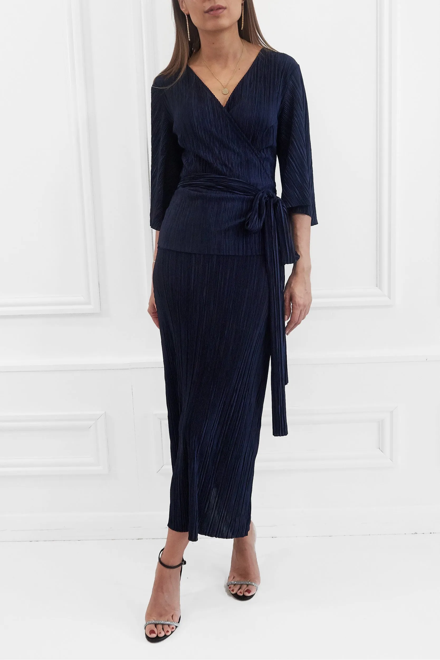 TIANA PLISSE PLEATED NAVY MAXI SKIRT