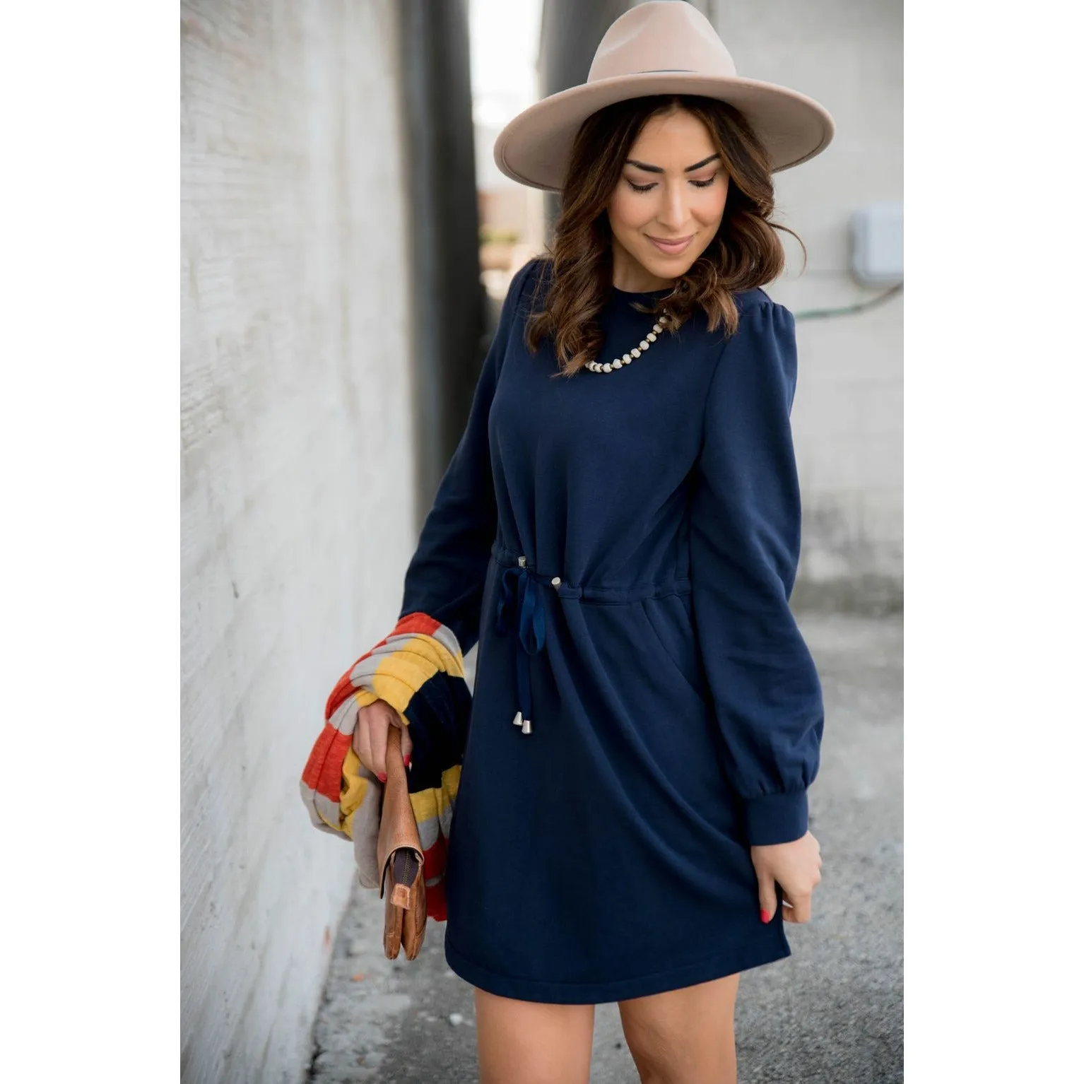 Tie Waist Pocket Sweatshirt Dress