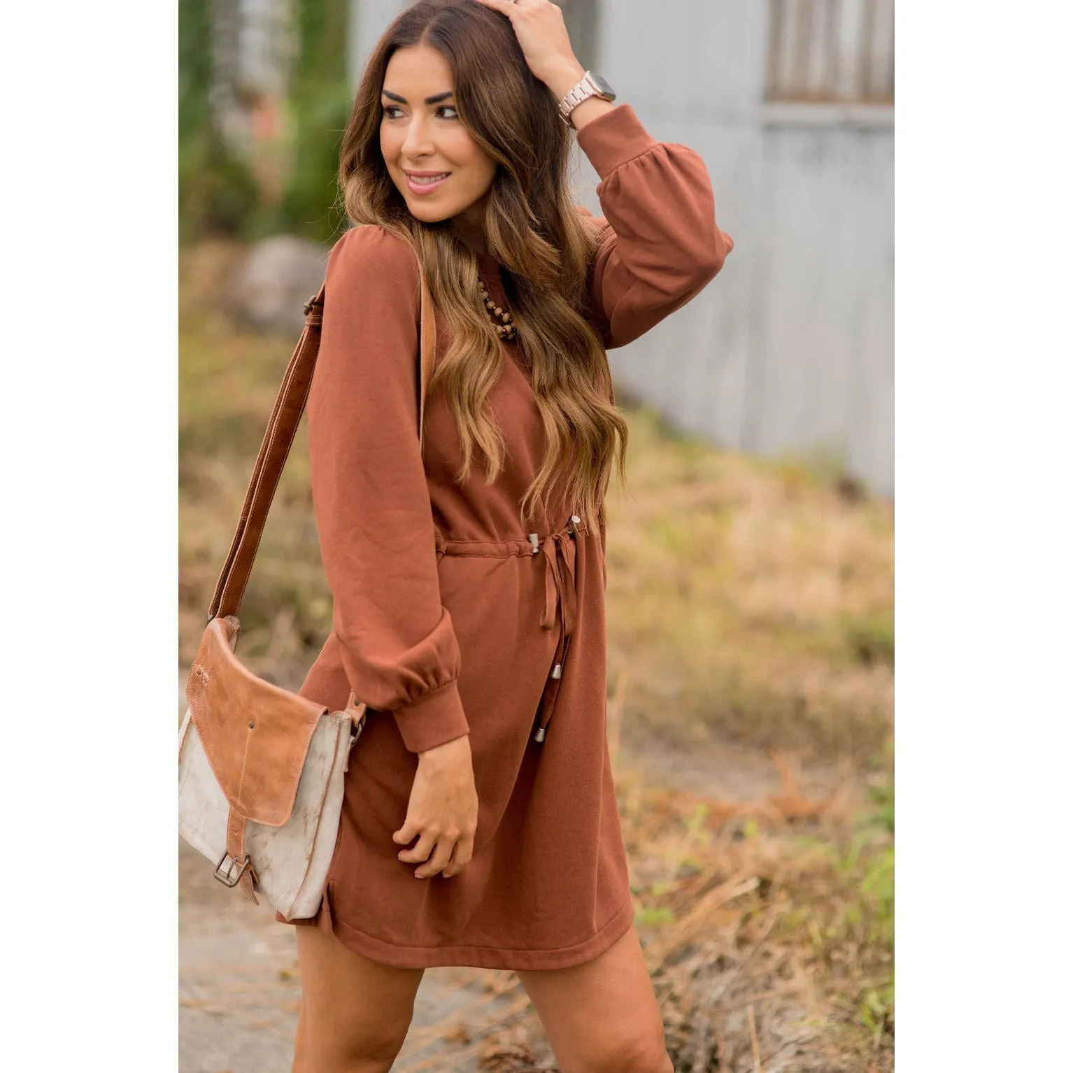 Tie Waist Pocket Sweatshirt Dress