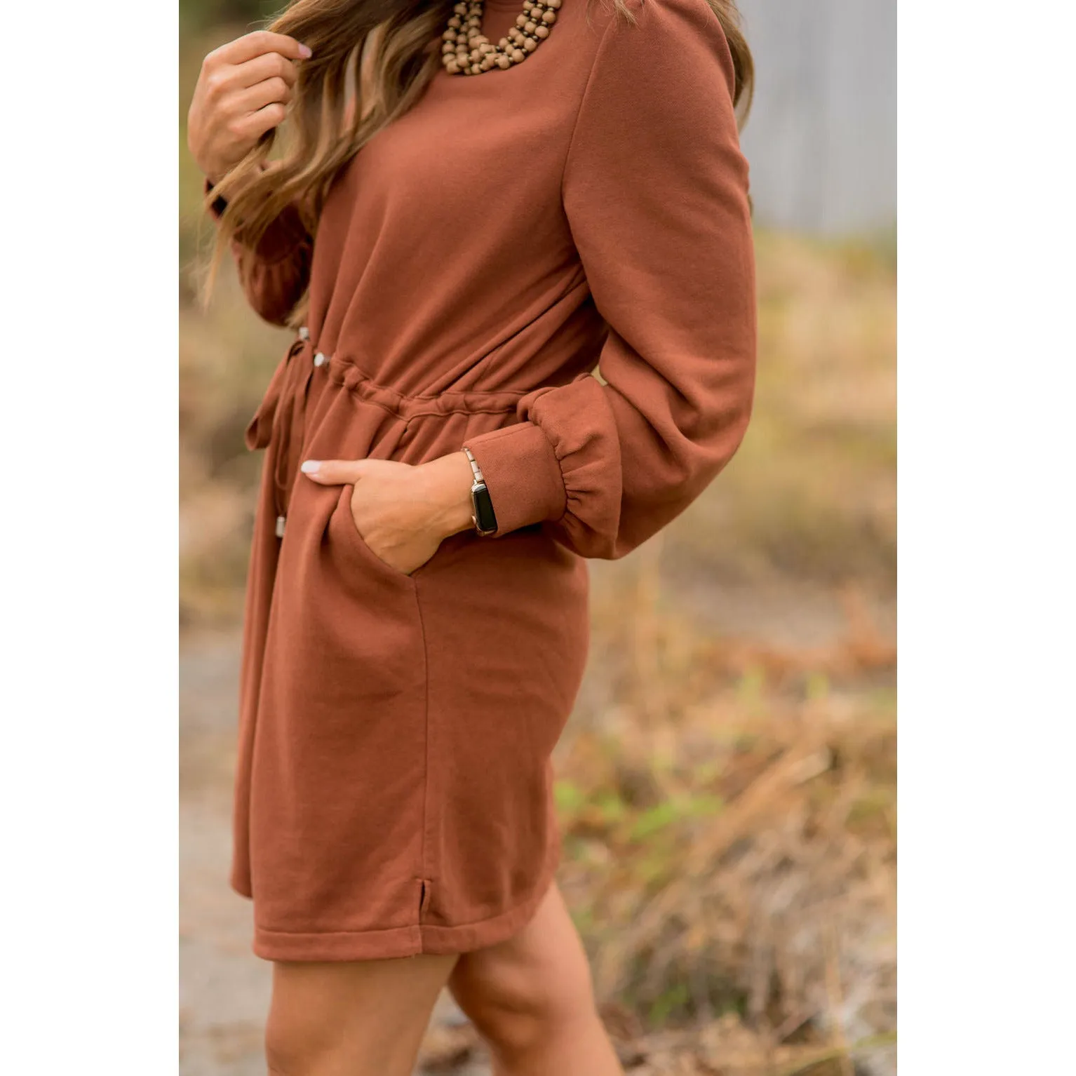 Tie Waist Pocket Sweatshirt Dress