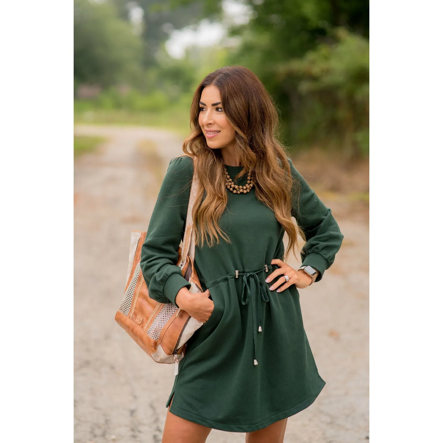 Tie Waist Pocket Sweatshirt Dress