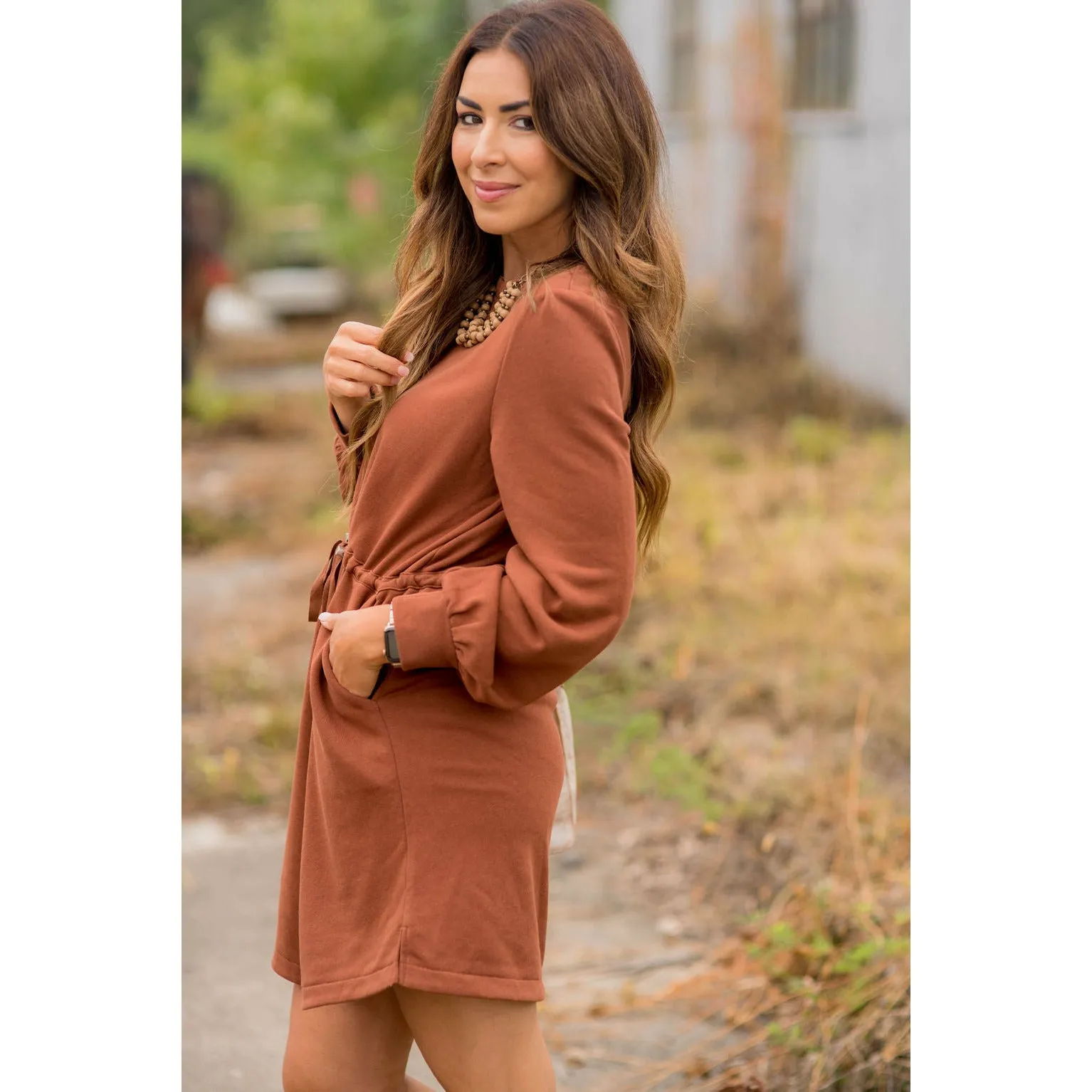 Tie Waist Pocket Sweatshirt Dress