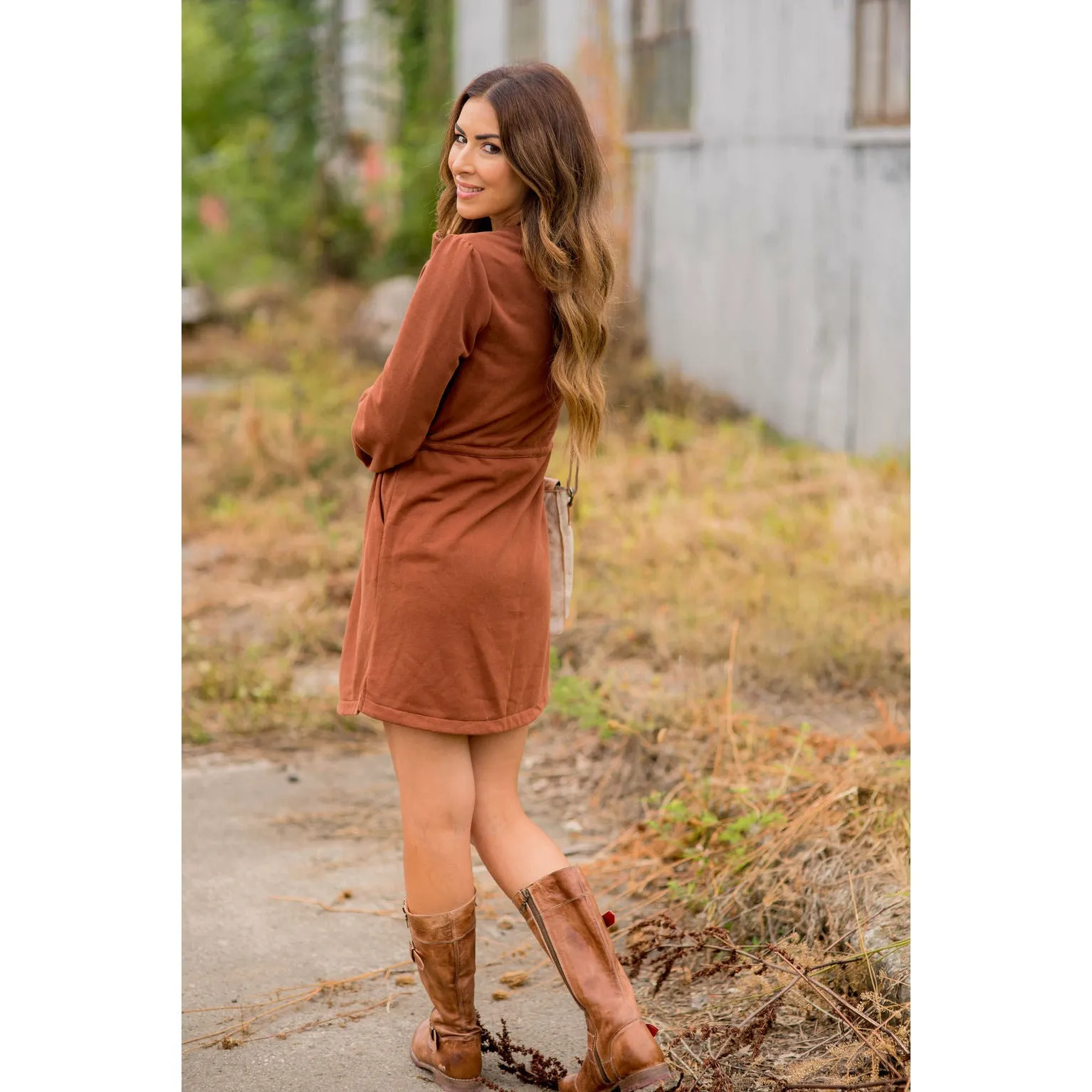 Tie Waist Pocket Sweatshirt Dress