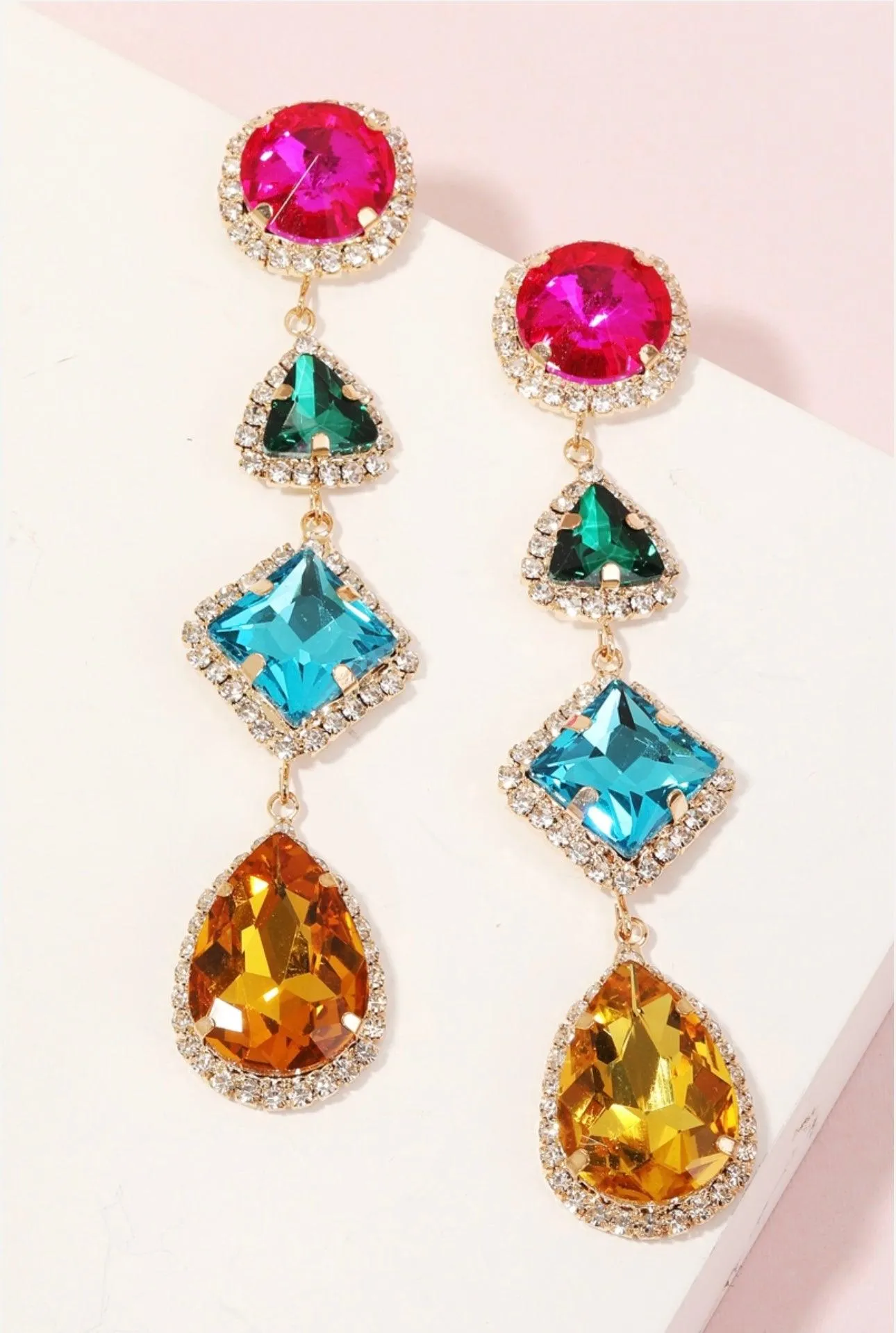 Tiered Crystal Rhinestone Dangle Earrings