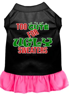 Too Cute For Ugly Sweaters Screen Print Dog Dress Black With Bright Pink Xs