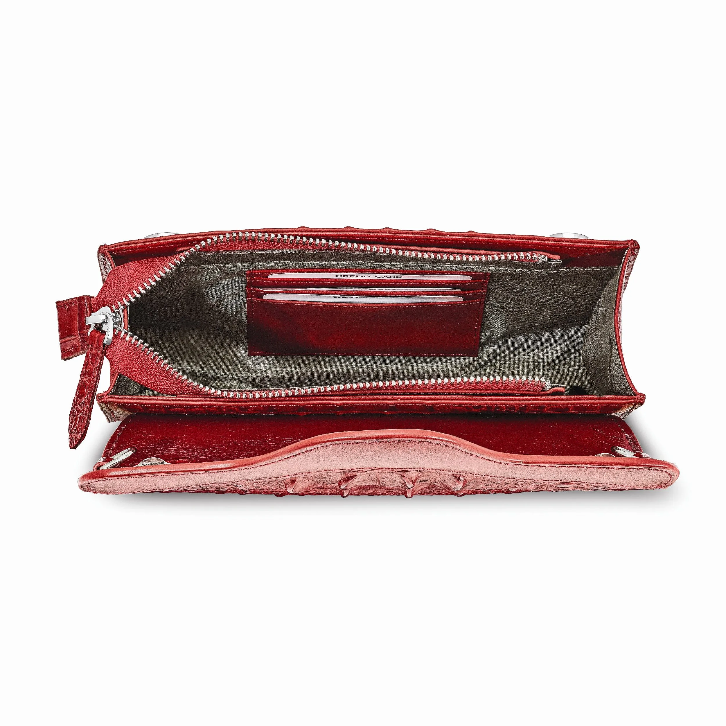 Top Grain Leather Croc Texture Red Clutch Crossbody Bag