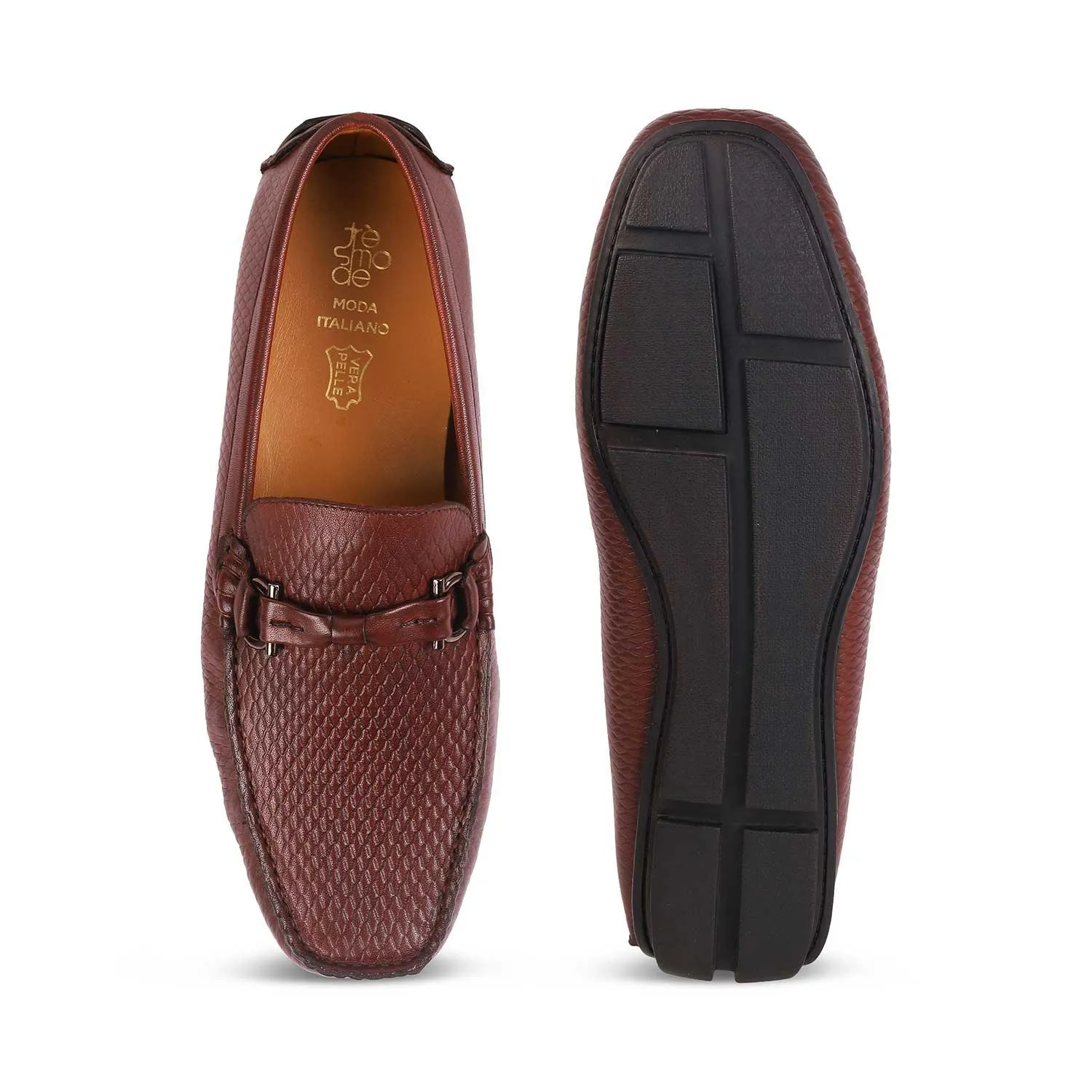 Tresmode Cover Wine Men's Leather Driving Loafers