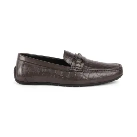 Tresmode Miluck Grey Men's Textured Leather Driving Loafers