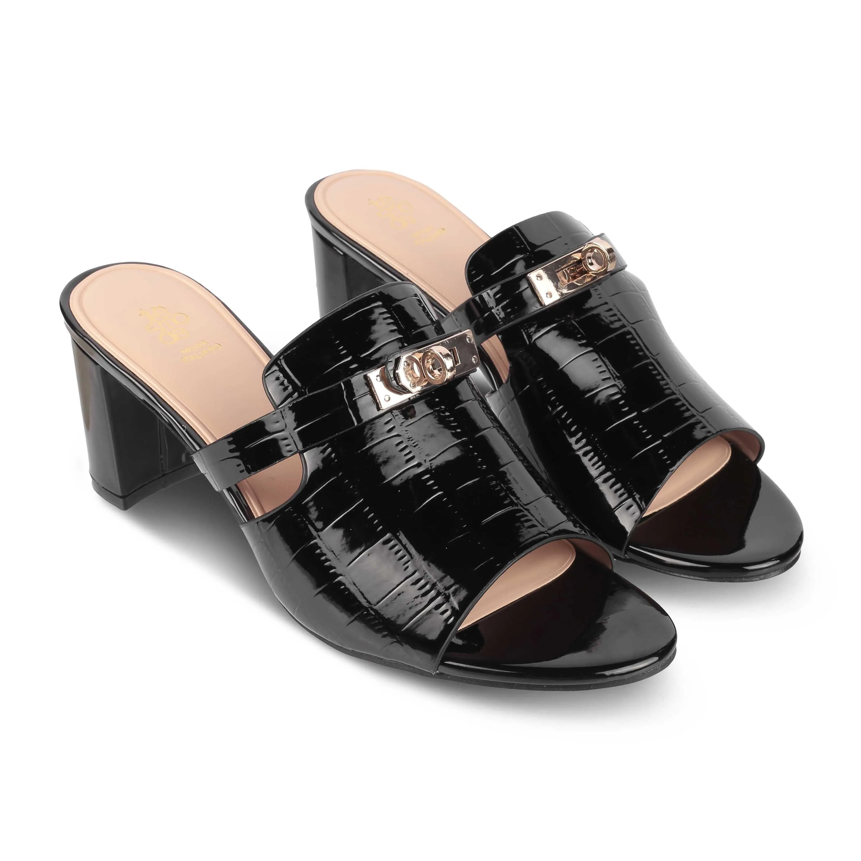 Tresmode Nic Black Women's Dress Block Heel Sandals