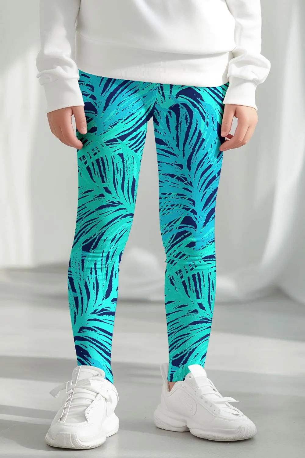 Tropical Dream Lucy Cute Blue Green Printed Leggings - Kids