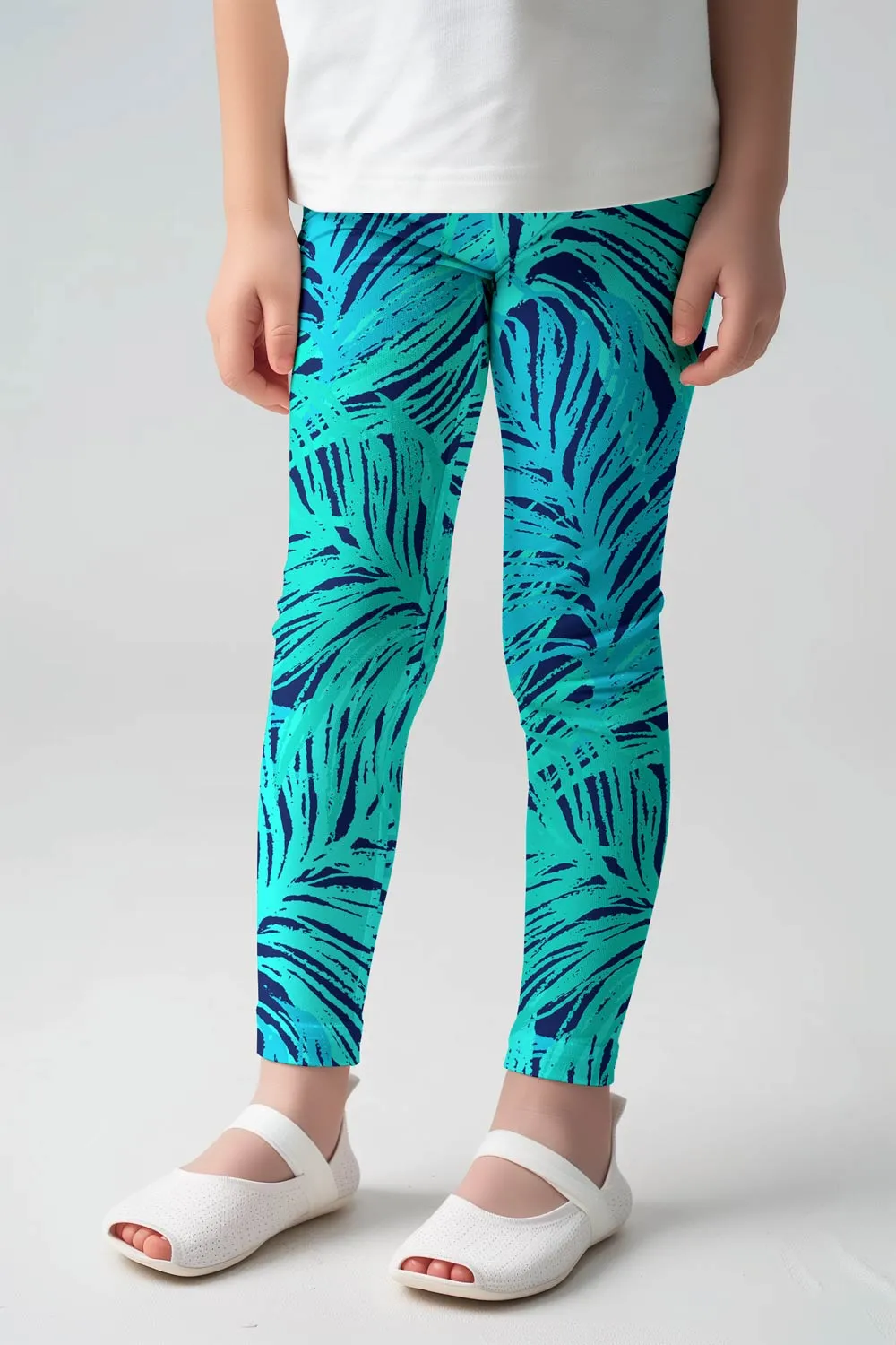 Tropical Dream Lucy Cute Blue Green Printed Leggings - Kids