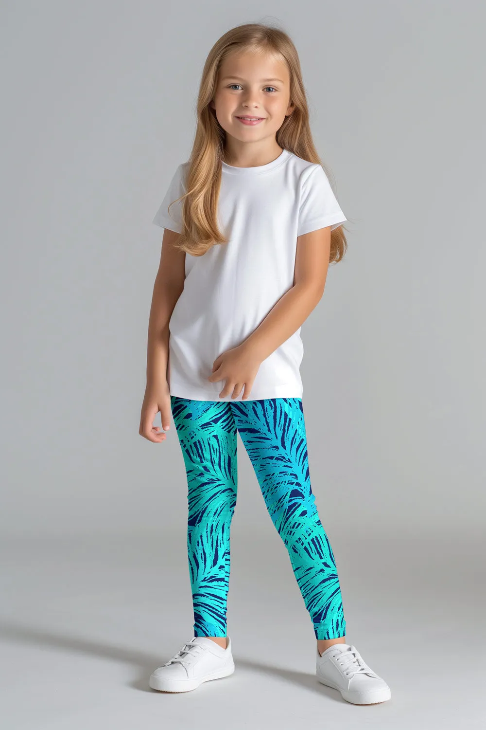 Tropical Dream Lucy Cute Blue Green Printed Leggings - Kids