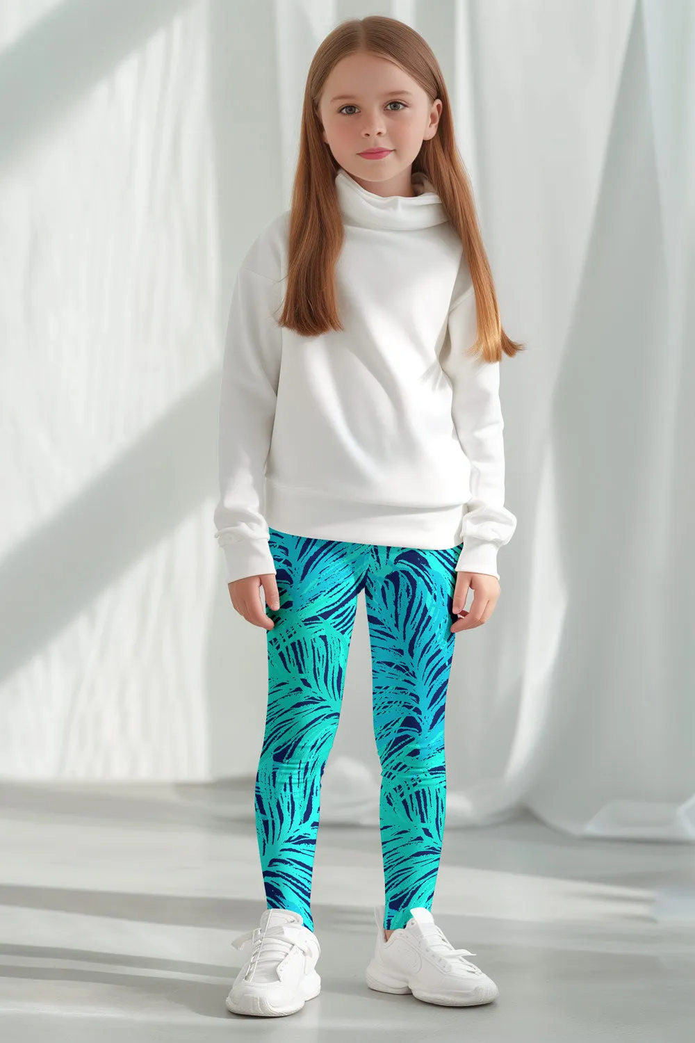 Tropical Dream Lucy Cute Blue Green Printed Leggings - Kids