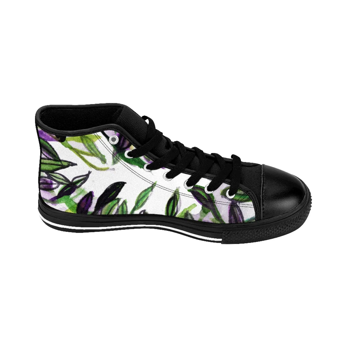 Tropical Leaves Women's Sneakers, Exotic Palm Print High Top Best Running Tennis Shoes