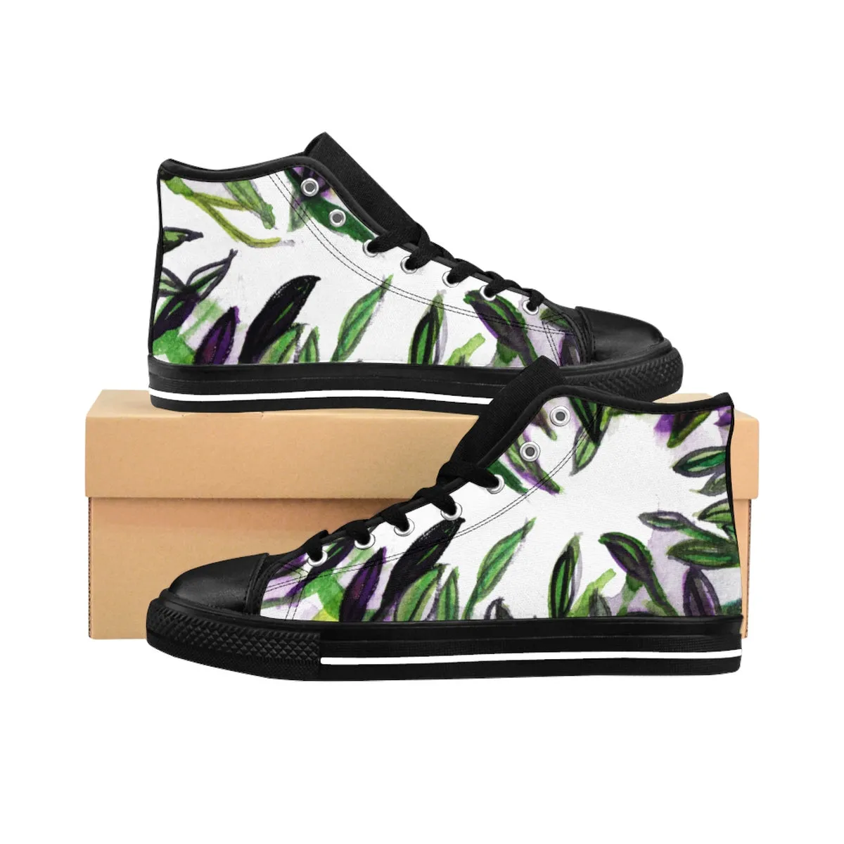 Tropical Leaves Women's Sneakers, Exotic Palm Print High Top Best Running Tennis Shoes