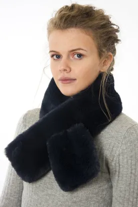 Tuck Through Faux Fur Scarf - Navy