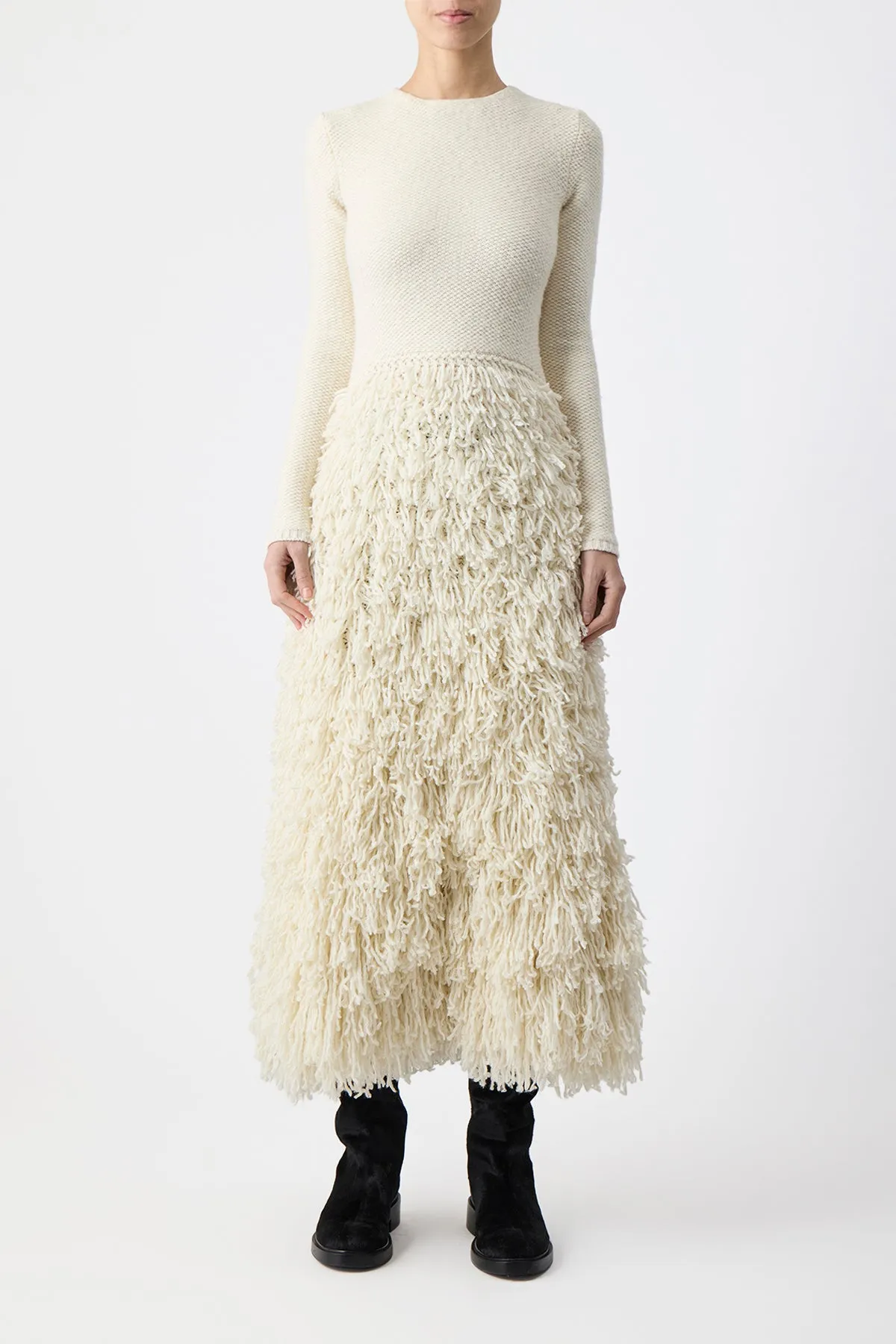 Turner Knit Maxi Dress in Ivory Virgin Wool Cashmere Silk