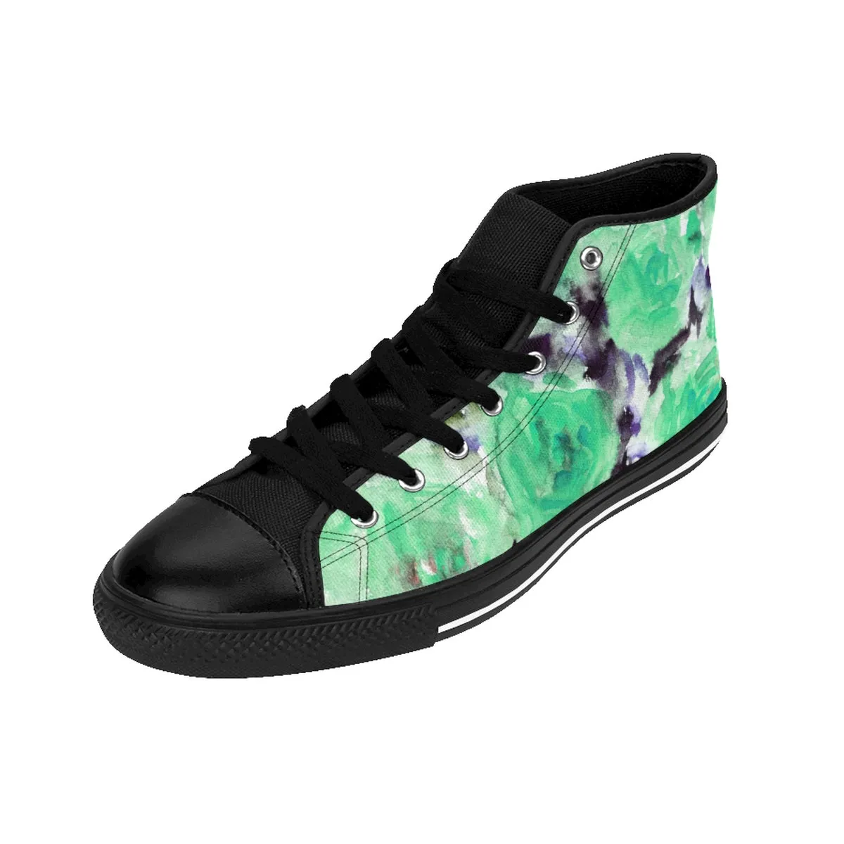 Turquoise Blue Floral Men's High Tops, Abstract Rose Print Designer High-top Sneakers Tennis Shoes