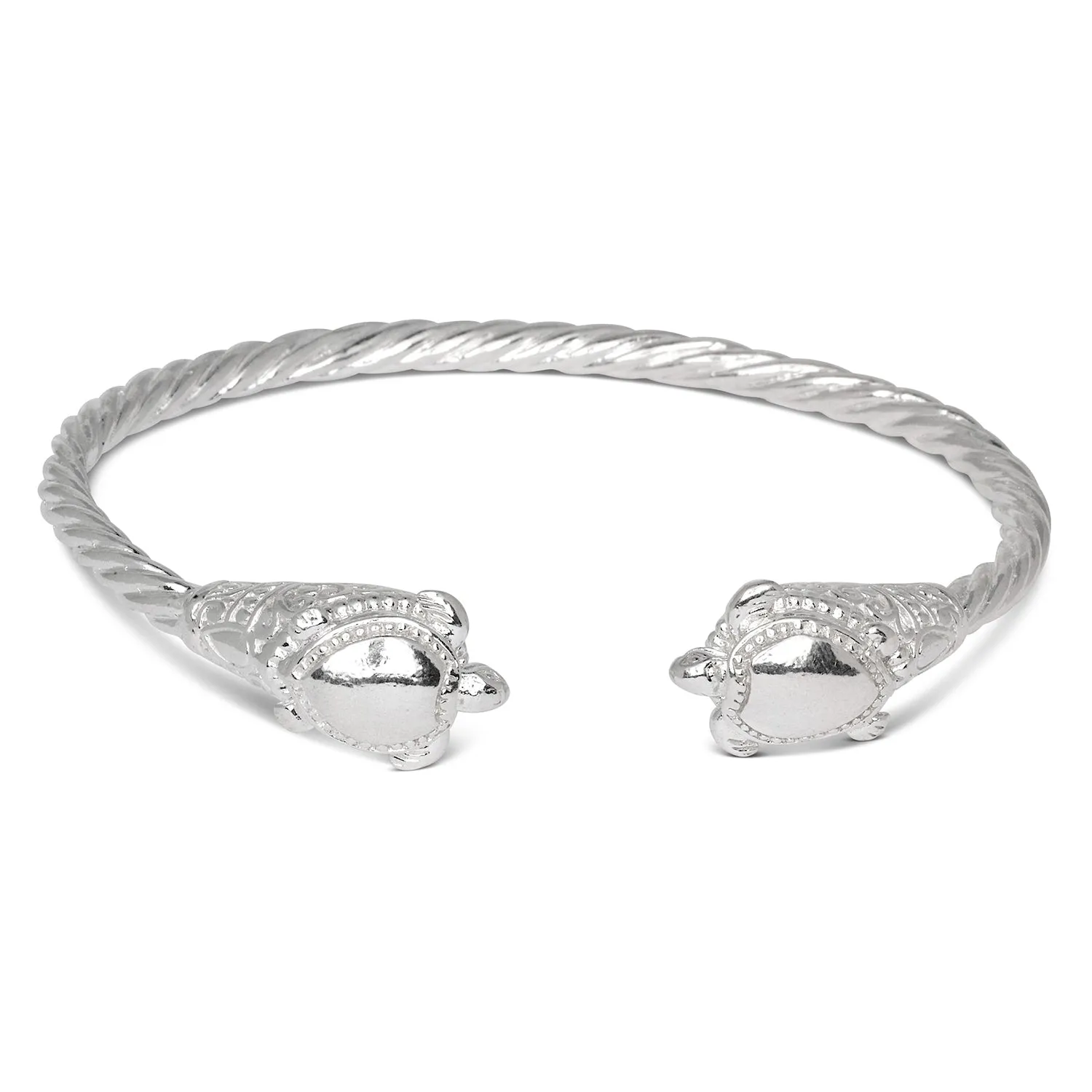 Turtle Ends Coiled Rope 925 Sterling Silver West Indian Bangle, 1 piece