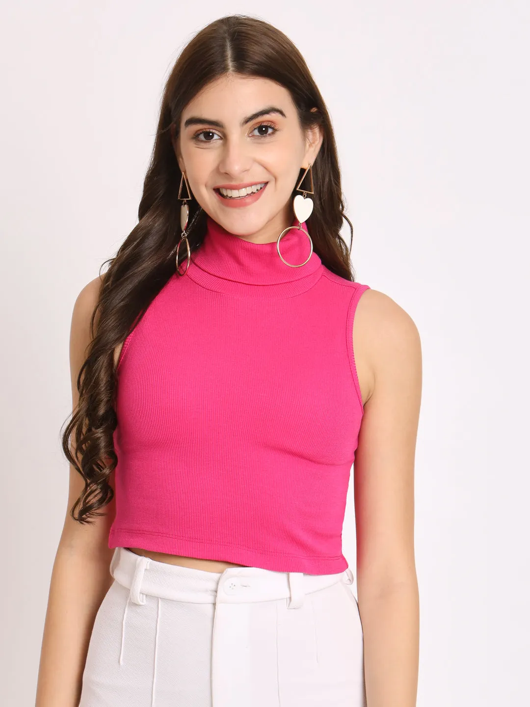 Turtle Neck Ribbed Modal Crop Top