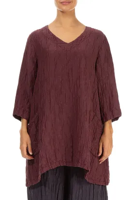 Twin Pockets Crinkled Merlot Silk Linen Tunic