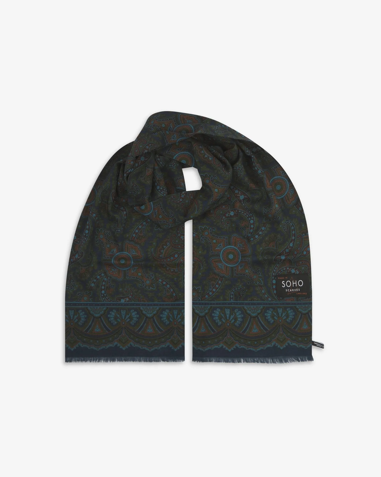 UK Wool and Silk Scarf - Paisley in Navy