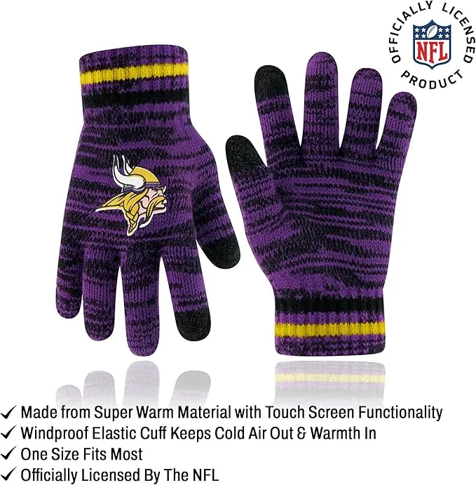 Ultra Game Adults Unisex NFL Official Super Soft Marl Knit Winter Beanie Knit Hat with Extra Warm Touch Screen Gloves|Minnesota Vikings