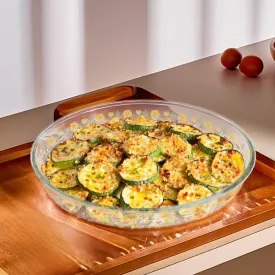 UMAI Borosilicate Printed Glass Baking Tray | Transparent Microwave Oven Safe Utensils | Oval Bread Moulds for Baking | Dishwasher Safe | Multipurpose Use Serving Tray (3 L)