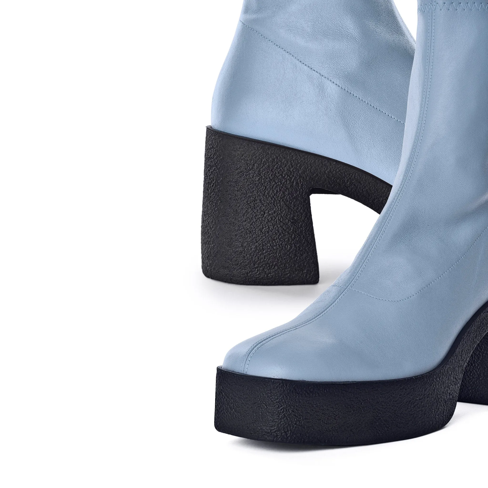 Umi Pastel Blue Stretch Leather Chunky Ankle Boots