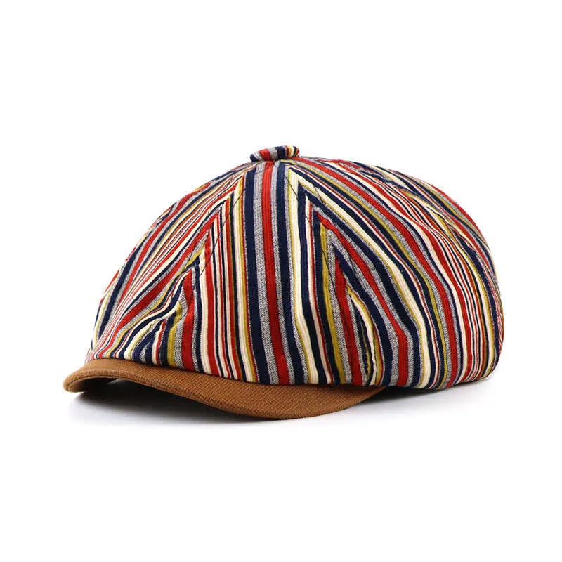 Unique Artist-Inspired Striped Octagonal Beret Hat