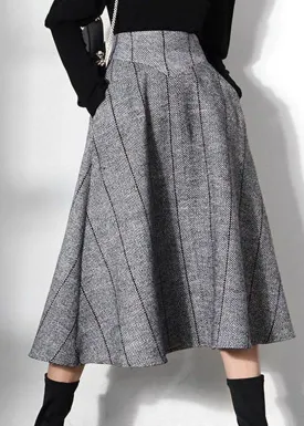 Unique Grey Plaid Woolen a line skirts Spring