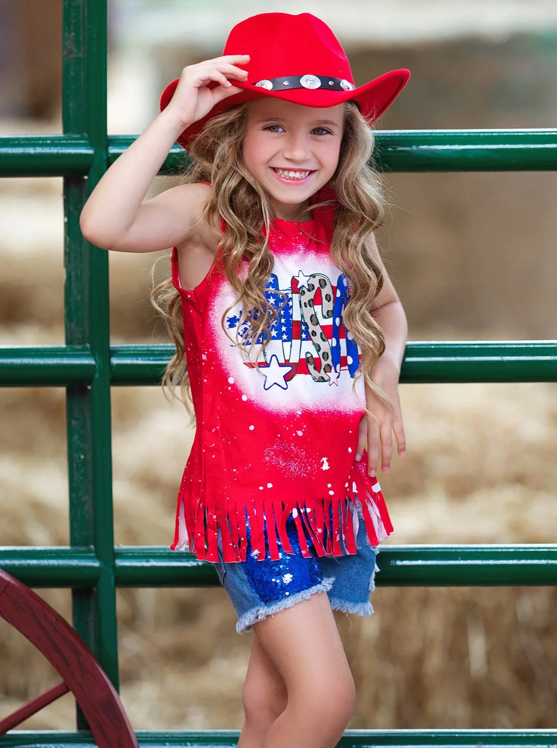 USA Sparkle Sequin Denim Shorts Set