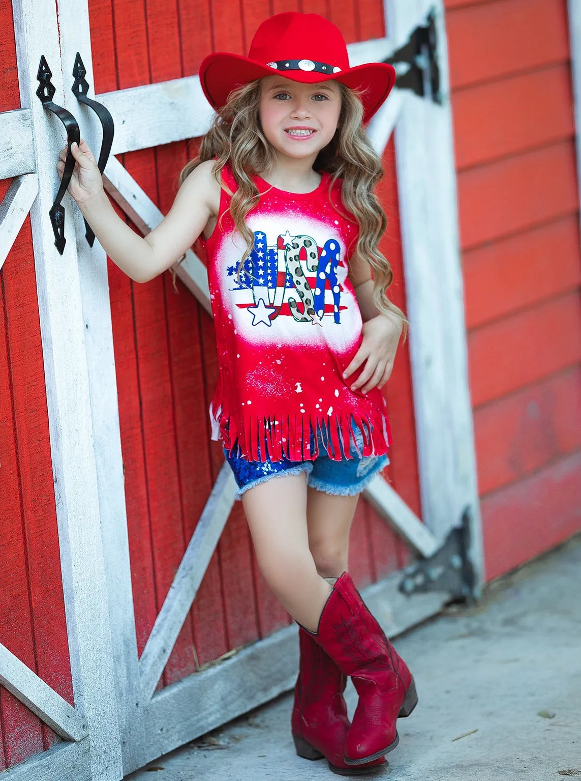 USA Sparkle Sequin Denim Shorts Set