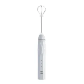 USB Charging Electric Egg Beater Milk Frother Handheld Drink Coffee Foamer White with 2 Stainless Steel Whisks