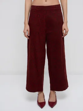 Utsa Rust Printed Corduroy High-Rise Cotton Ethnic Pants