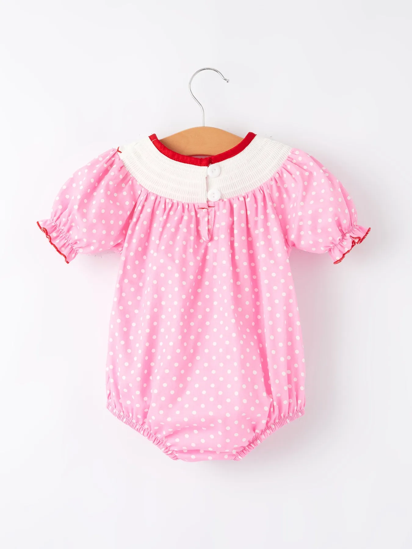 Valentine's Day Baby Girls Smocking Embroidered Polka Dots Romper