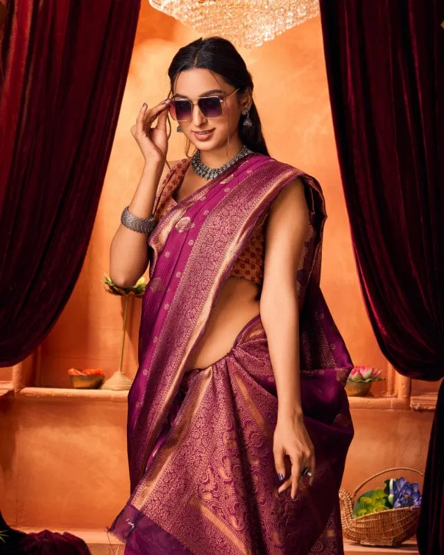 Varanga Festive Wear Stylist Silk Purple Woven Banarasi Kanjivaram Saree