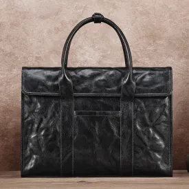 Vege Tanned Black Leather Handbag for Men 6690