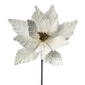 Velvet Glitter Poinsettia Stem, Ivory