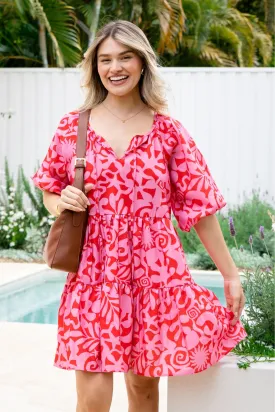 Venus Dress Solstice Print Red Pink