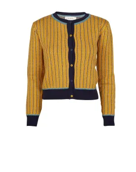 Vera Jacquard Cardigan - Mustard Feather Stripe