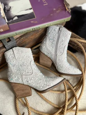 Very G Pearl "Kady" Silver Rhinestone Booties