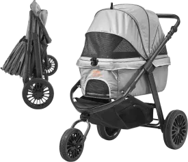 Vevor Pet Stroller 75 Lbs. Capacity 3-Wheel Dual-Brake Quick Fold Storage Basket Grey New