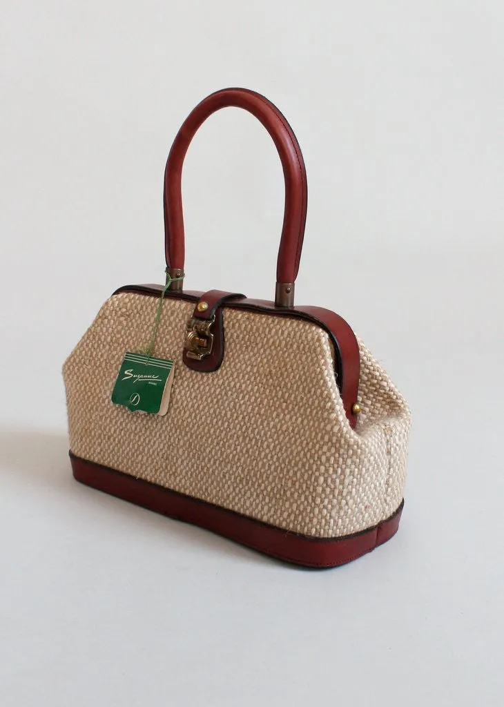 Vintage 1960s Aigner Jute and Leather Doctor Bag