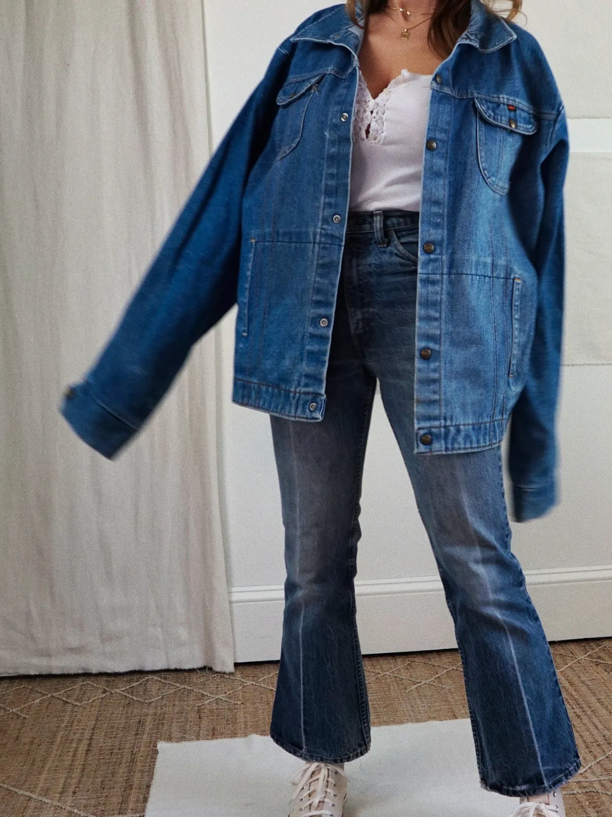 Vintage Boxy Denim Snap Button Jacket