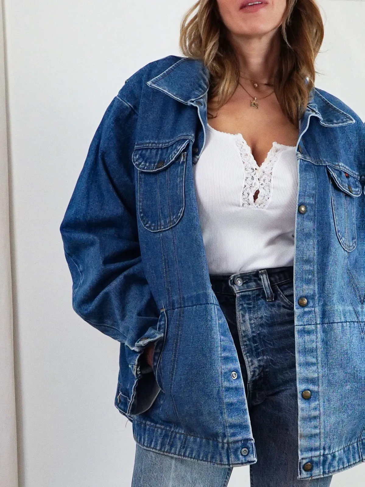 Vintage Boxy Denim Snap Button Jacket