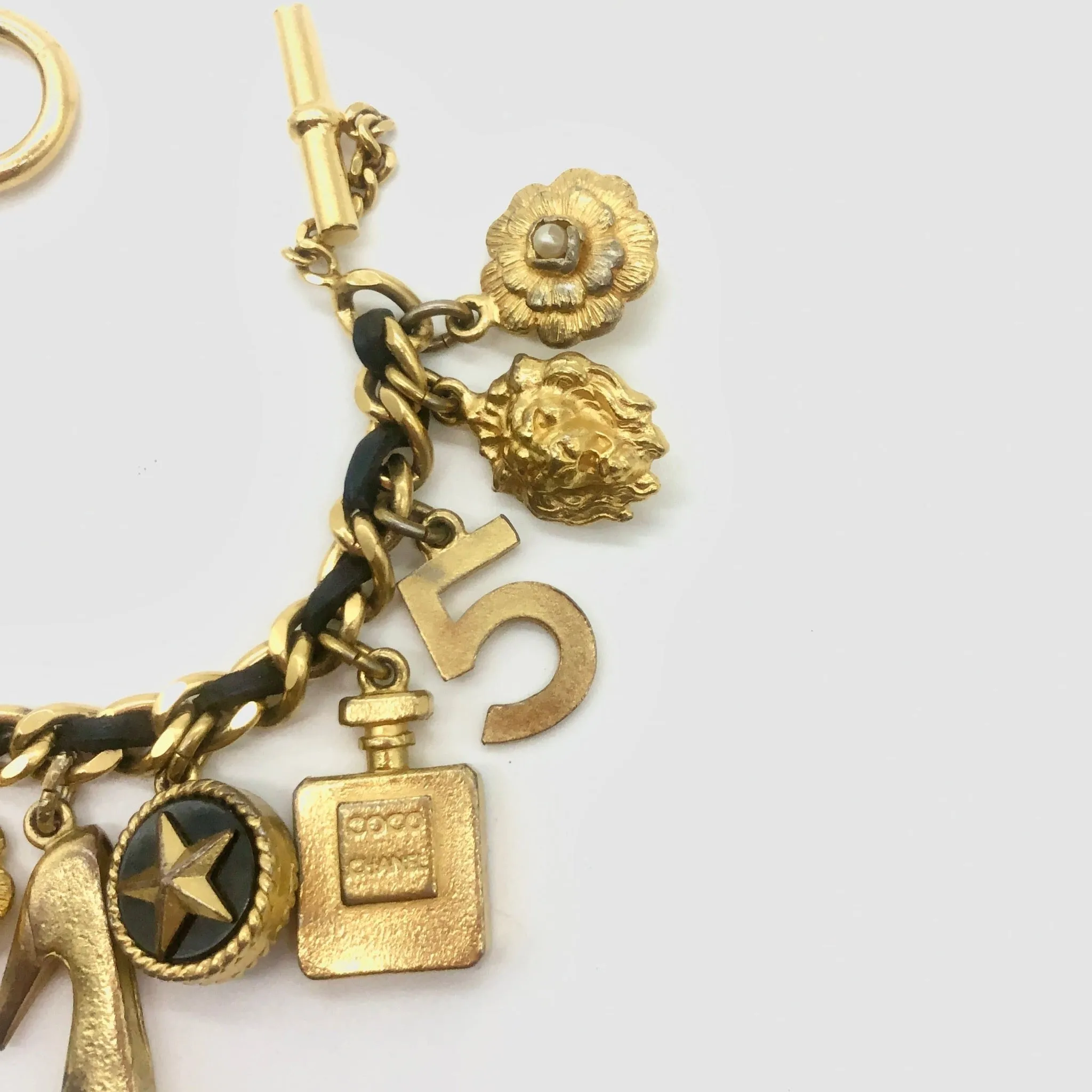 Vintage Chanel Iconic Leather and Chain Charm Bracelet