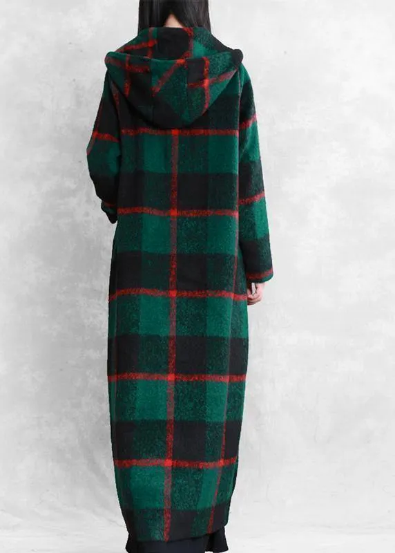 vintage green plaid Woolen Coat Women plus size Winter coat women coats Notched Button